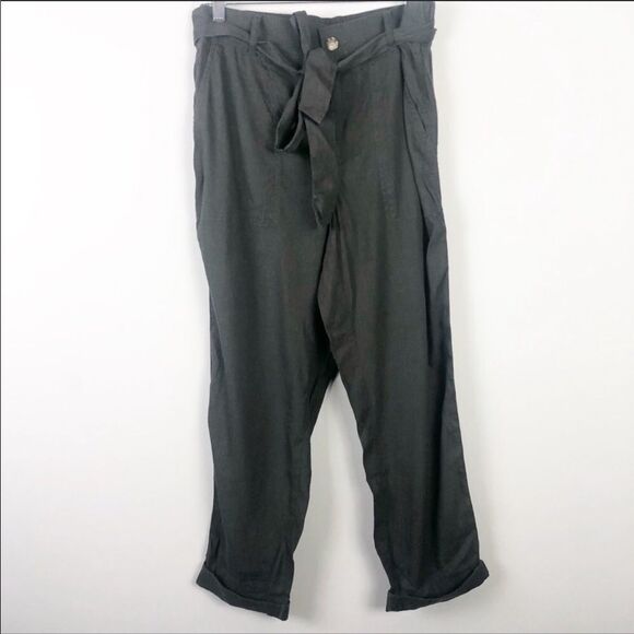 LOU & GREY | Loft Linen Tie Sash Pants Gray Black - Picture 4 of 8
